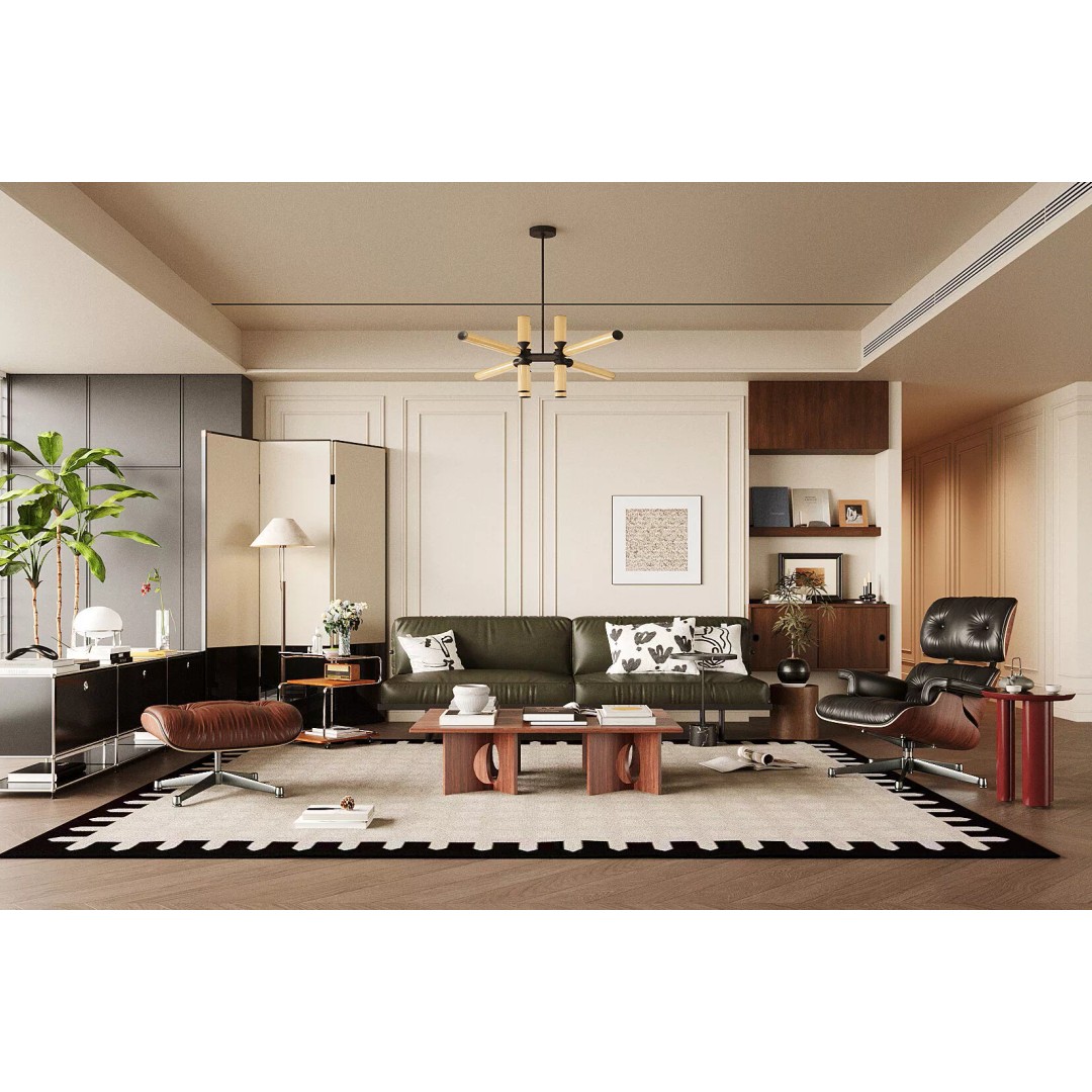 Mid-century Modern Living Room 3D Model – Vintage Design, PBR Textures - View 3