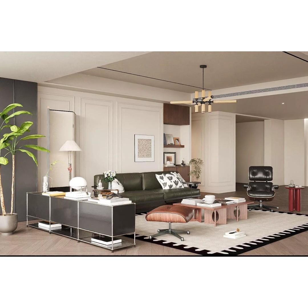 Mid-century Modern Living Room 3D Model – Vintage Design, PBR Textures - View 5