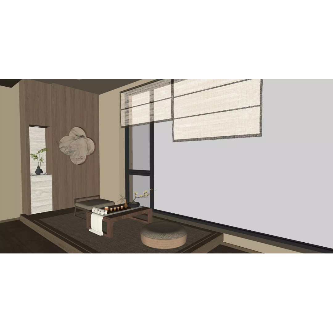 Chinese Song-Style Living and Dining Room 3D Model – Elegant Wood Furniture