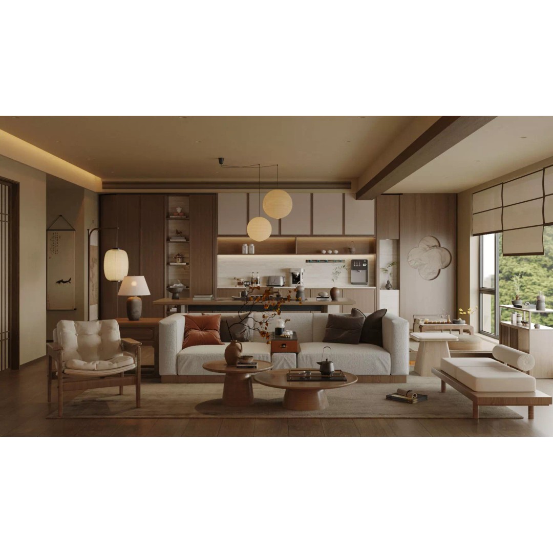 Chinese Song-Style Living and Dining Room 3D Model – Elegant Wood Furniture - View 2