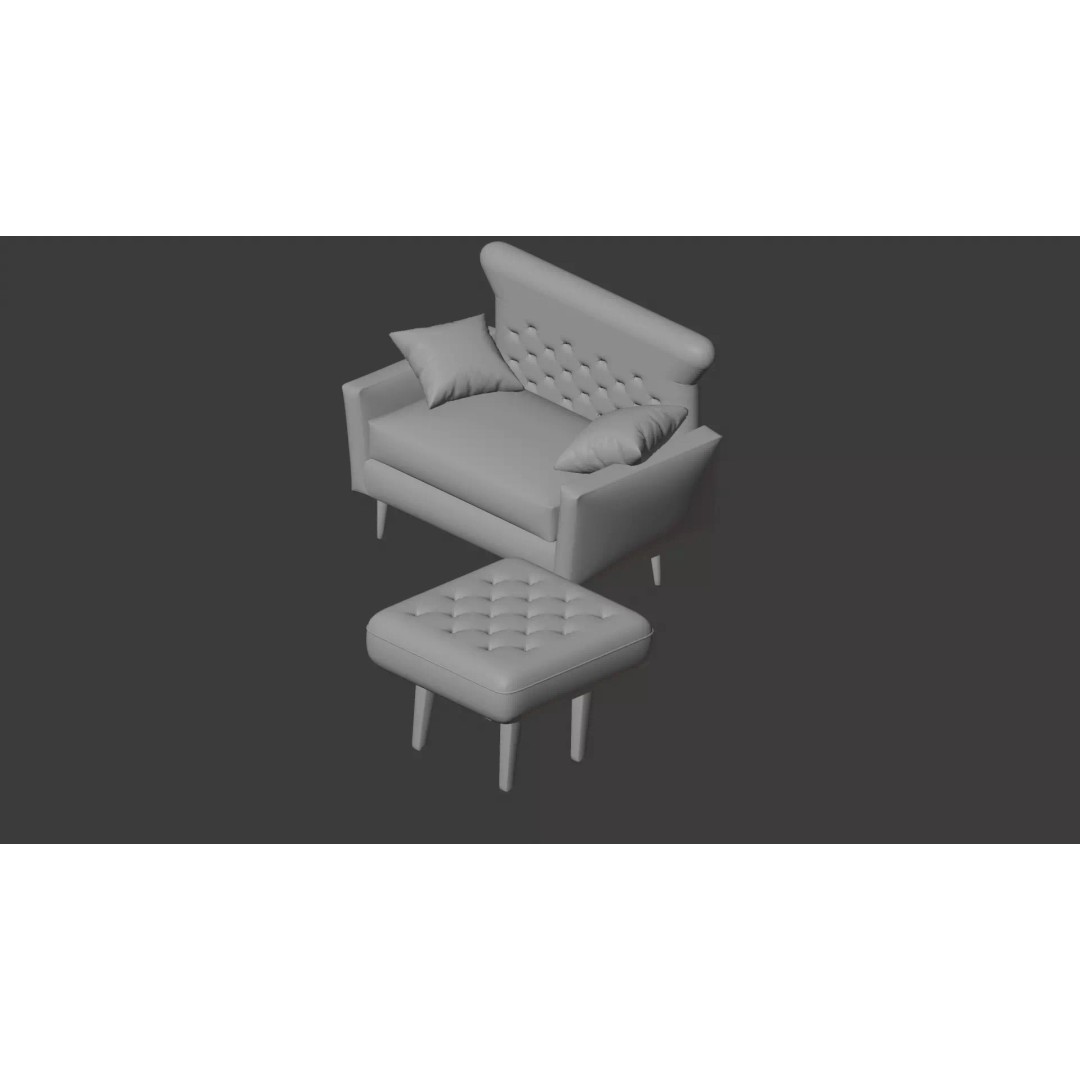 Modern Tufted Accent Chair 3D Model – Stylish Furniture Set with Ottoman - View 11