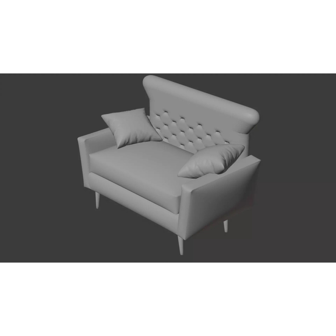 Modern Tufted Accent Chair 3D Model – Stylish Furniture Set with Ottoman - View 12