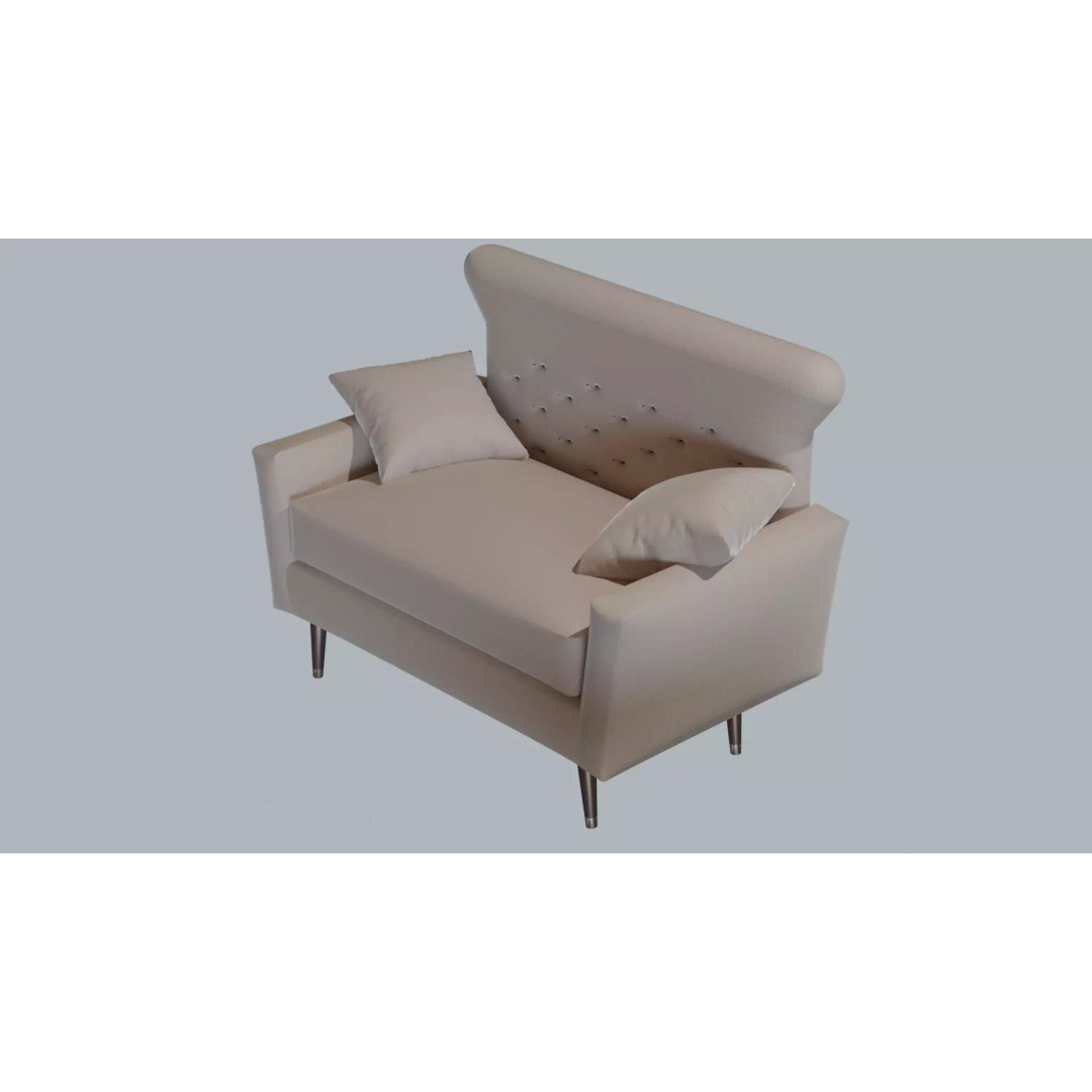 Modern Tufted Accent Chair 3D Model – Stylish Furniture Set with Ottoman - View 13