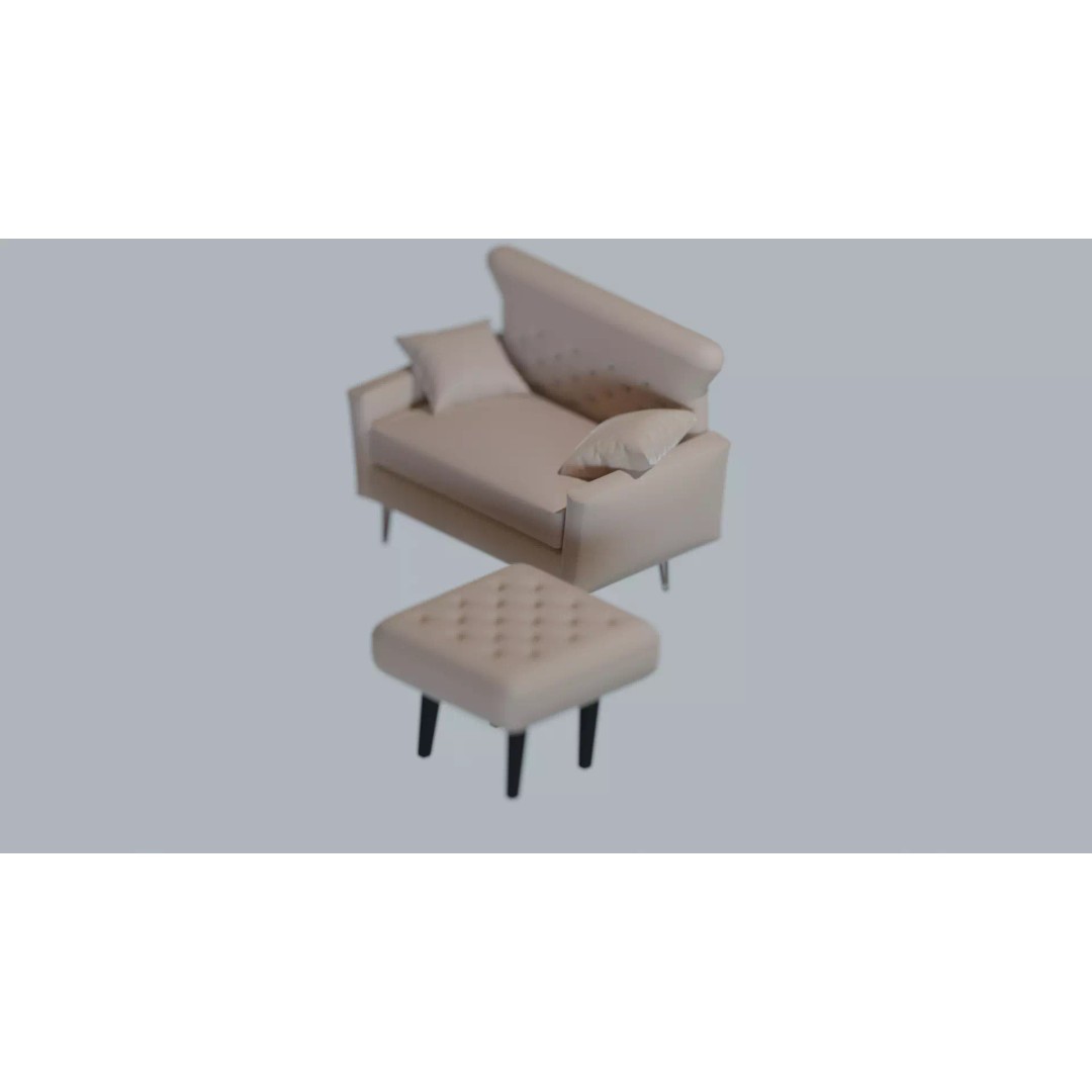 Modern Tufted Accent Chair 3D Model – Stylish Furniture Set with Ottoman - View 15