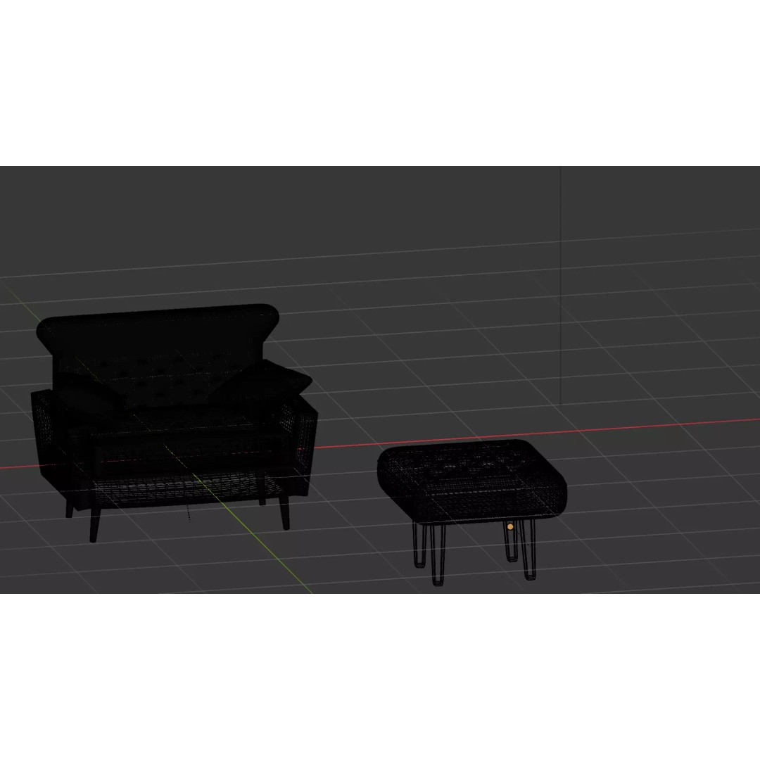 Modern Tufted Accent Chair 3D Model – Stylish Furniture Set with Ottoman - View 16