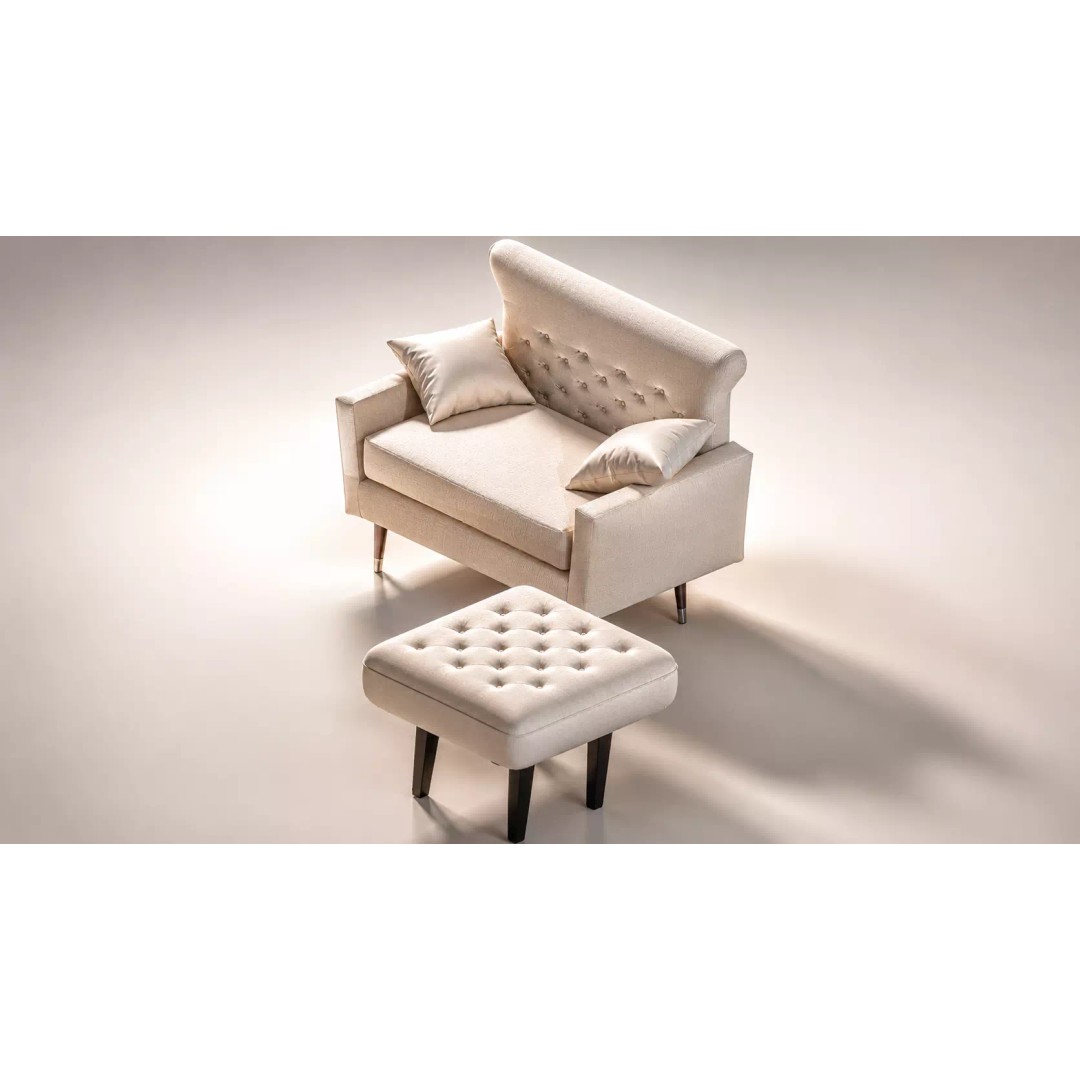 Modern Tufted Accent Chair 3D Model – Stylish Furniture Set with Ottoman - View 2