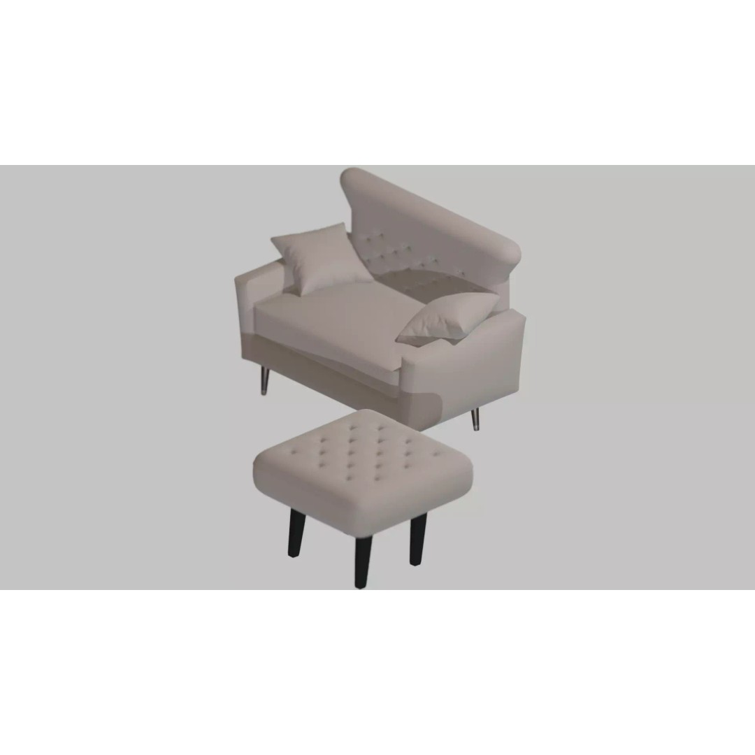 Modern Tufted Accent Chair 3D Model – Stylish Furniture Set with Ottoman - View 3