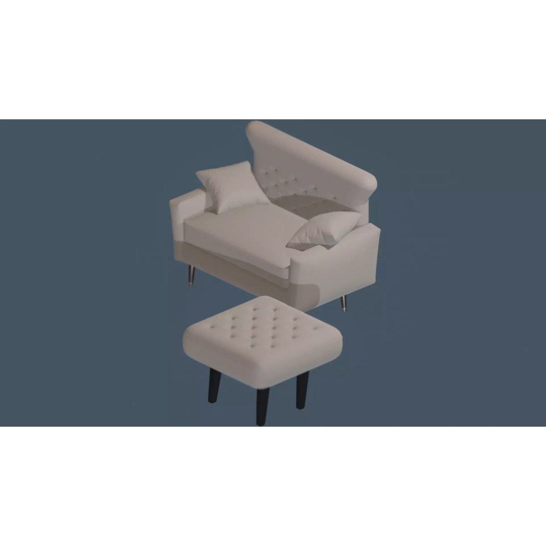 Modern Tufted Accent Chair 3D Model – Stylish Furniture Set with Ottoman - View 4