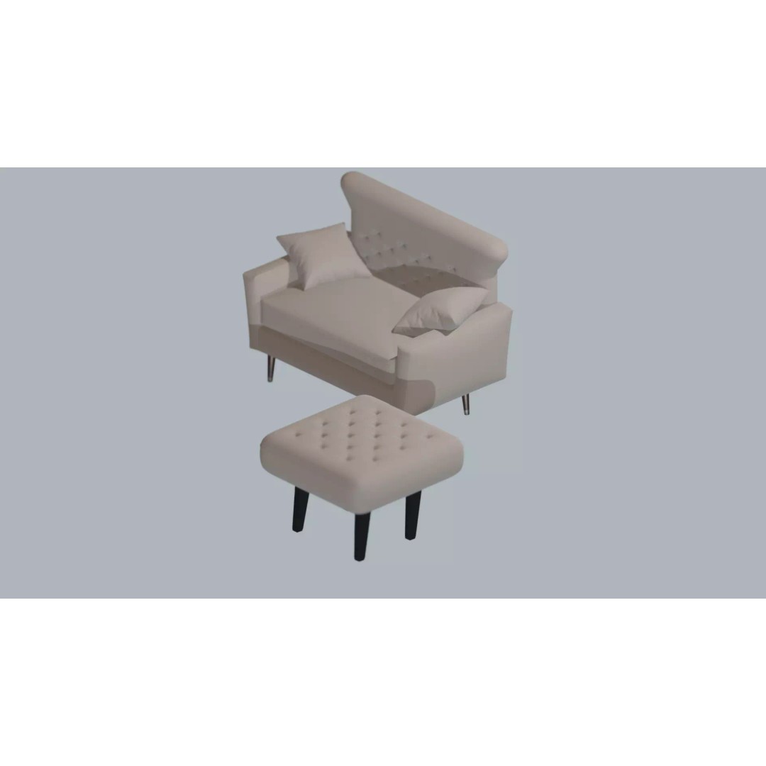 Modern Tufted Accent Chair 3D Model – Stylish Furniture Set with Ottoman - View 5