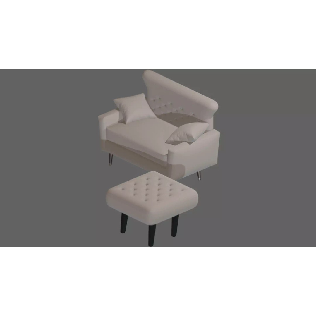 Modern Tufted Accent Chair 3D Model – Stylish Furniture Set with Ottoman - View 6