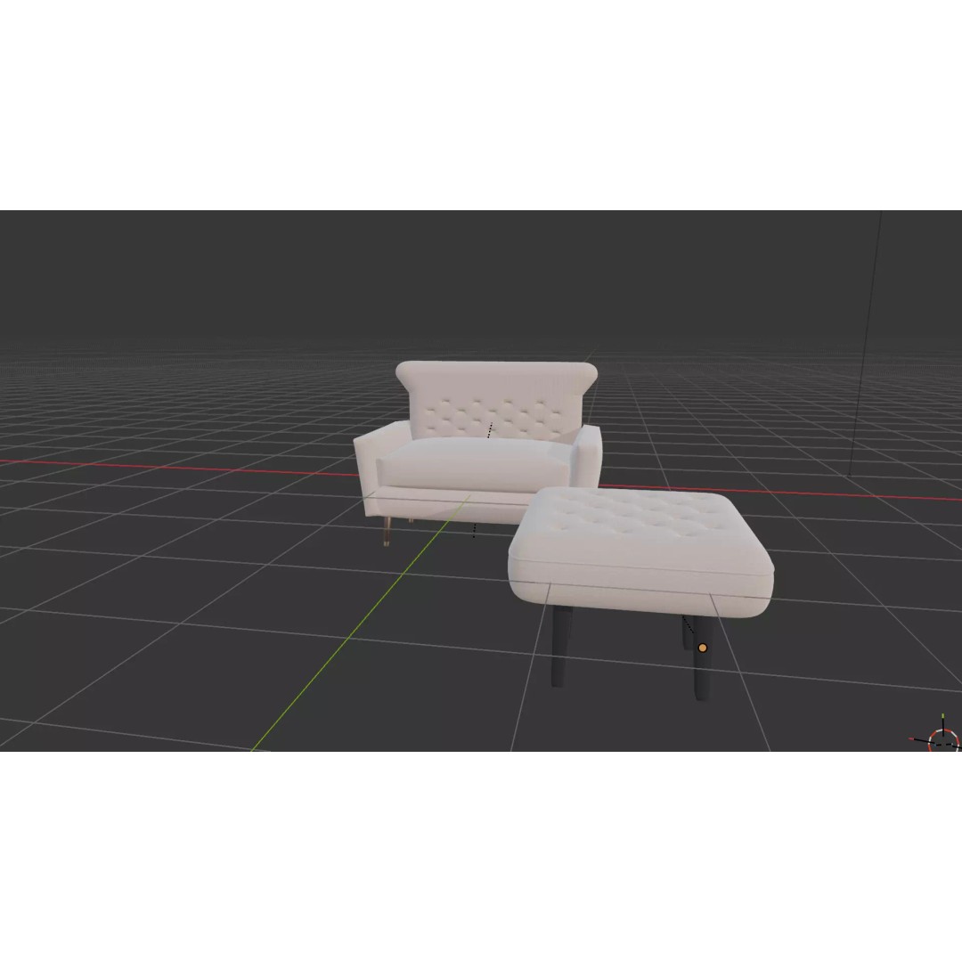 Modern Tufted Accent Chair 3D Model – Stylish Furniture Set with Ottoman - View 9