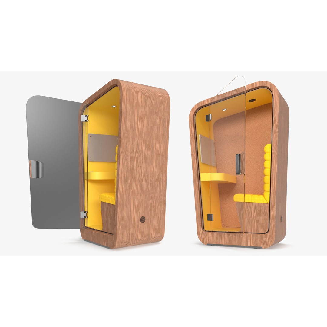 Wooden Office Phone Booth 3D Model – PBR Textured Privacy Pod, FBX, OBJ - View 14