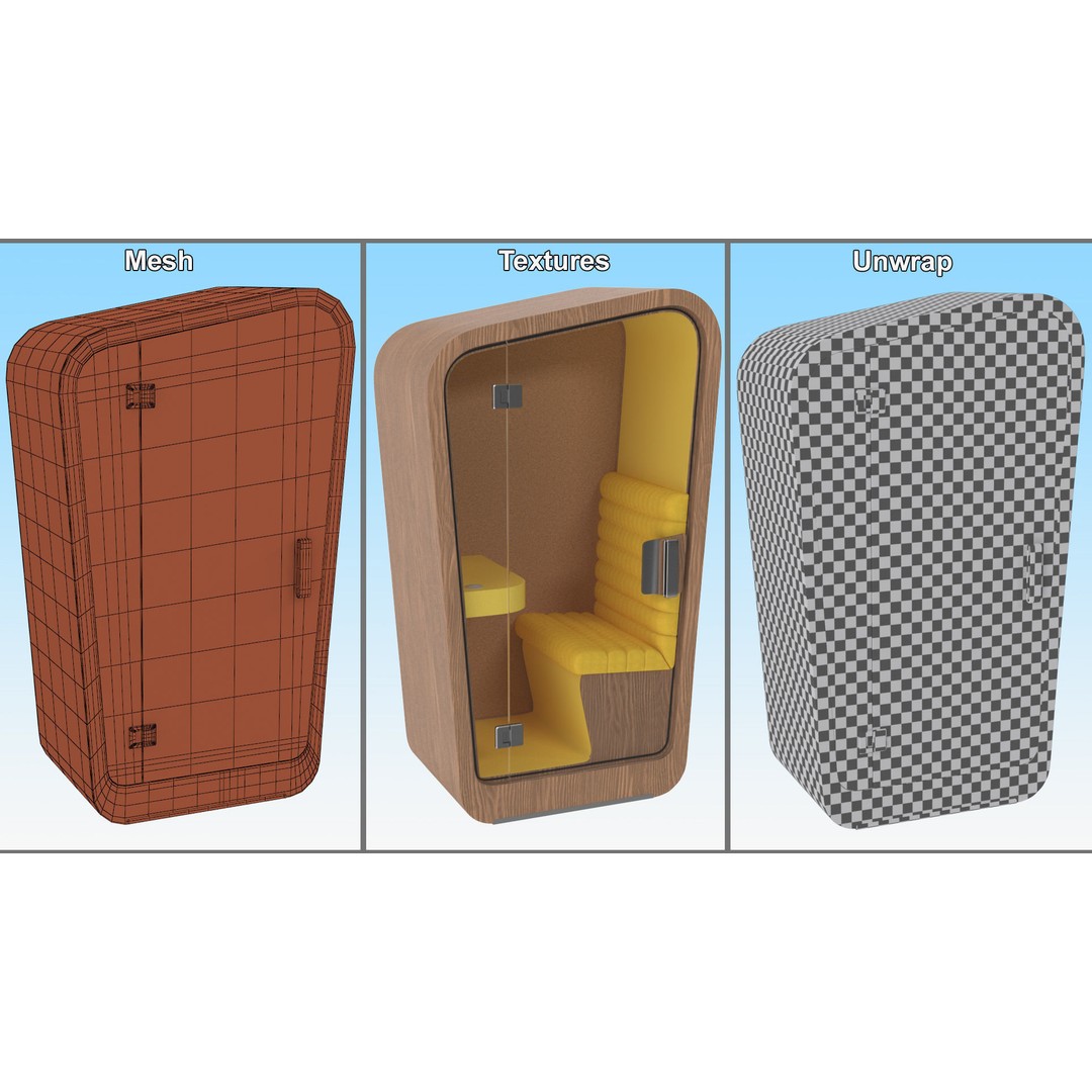 Wooden Office Phone Booth 3D Model – PBR Textured Privacy Pod, FBX, OBJ - View 16