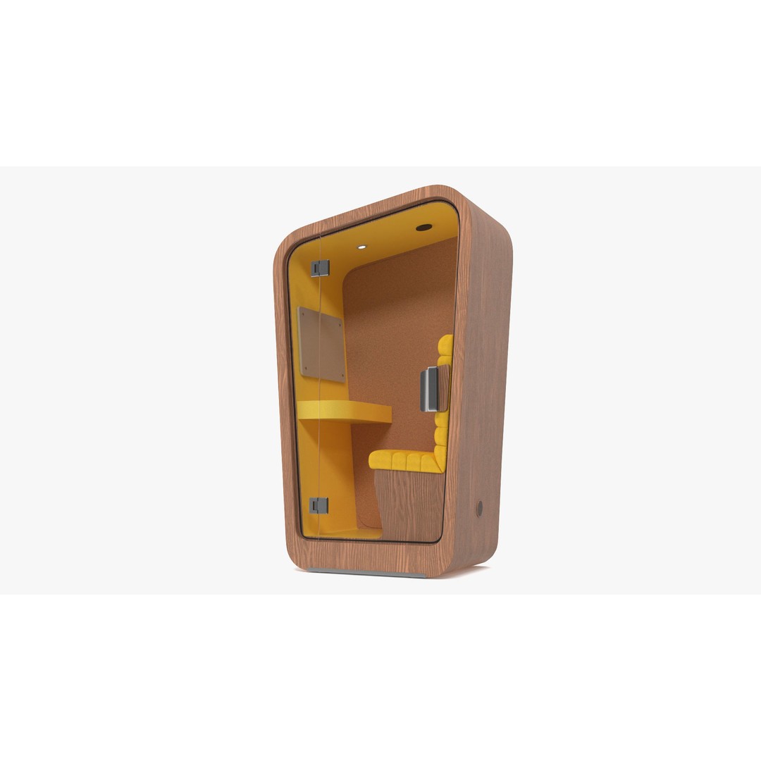 Wooden Office Phone Booth 3D Model – PBR Textured Privacy Pod, FBX, OBJ - View 2