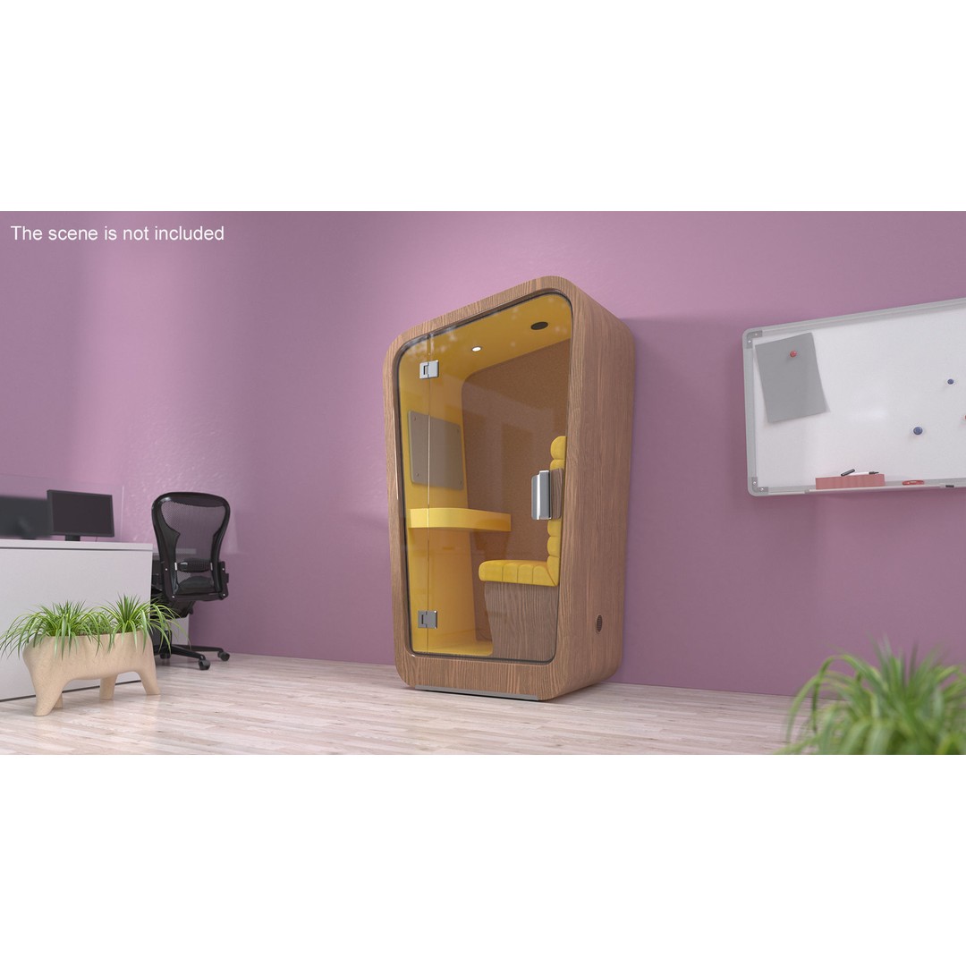 Wooden Office Phone Booth 3D Model – PBR Textured Privacy Pod, FBX, OBJ - View 3