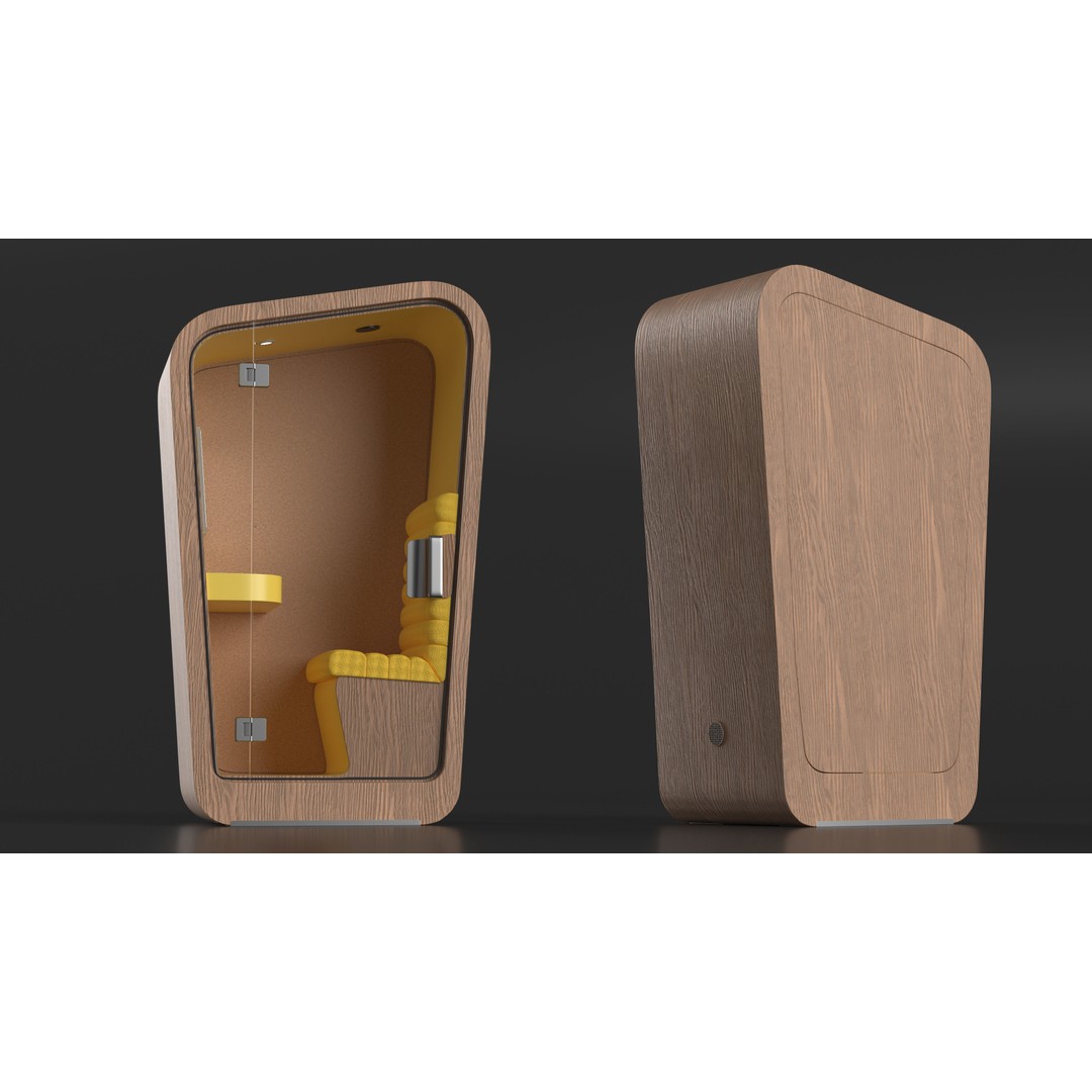 Wooden Office Phone Booth 3D Model – PBR Textured Privacy Pod, FBX, OBJ - View 6