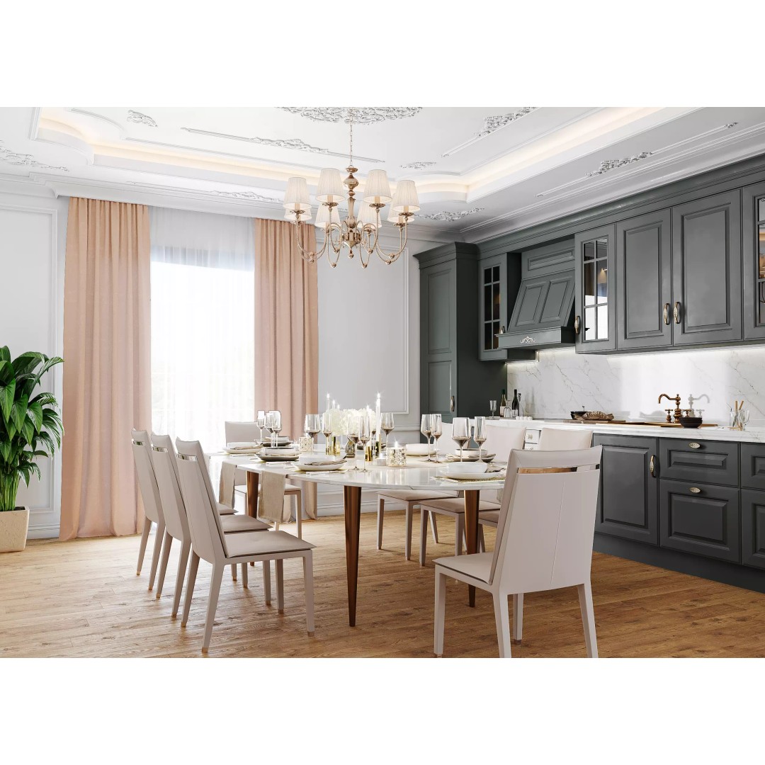 Neoclassical Living and Kitchen Room 3D Model – High Poly, PBR Textures, FBX, OBJ - View 2