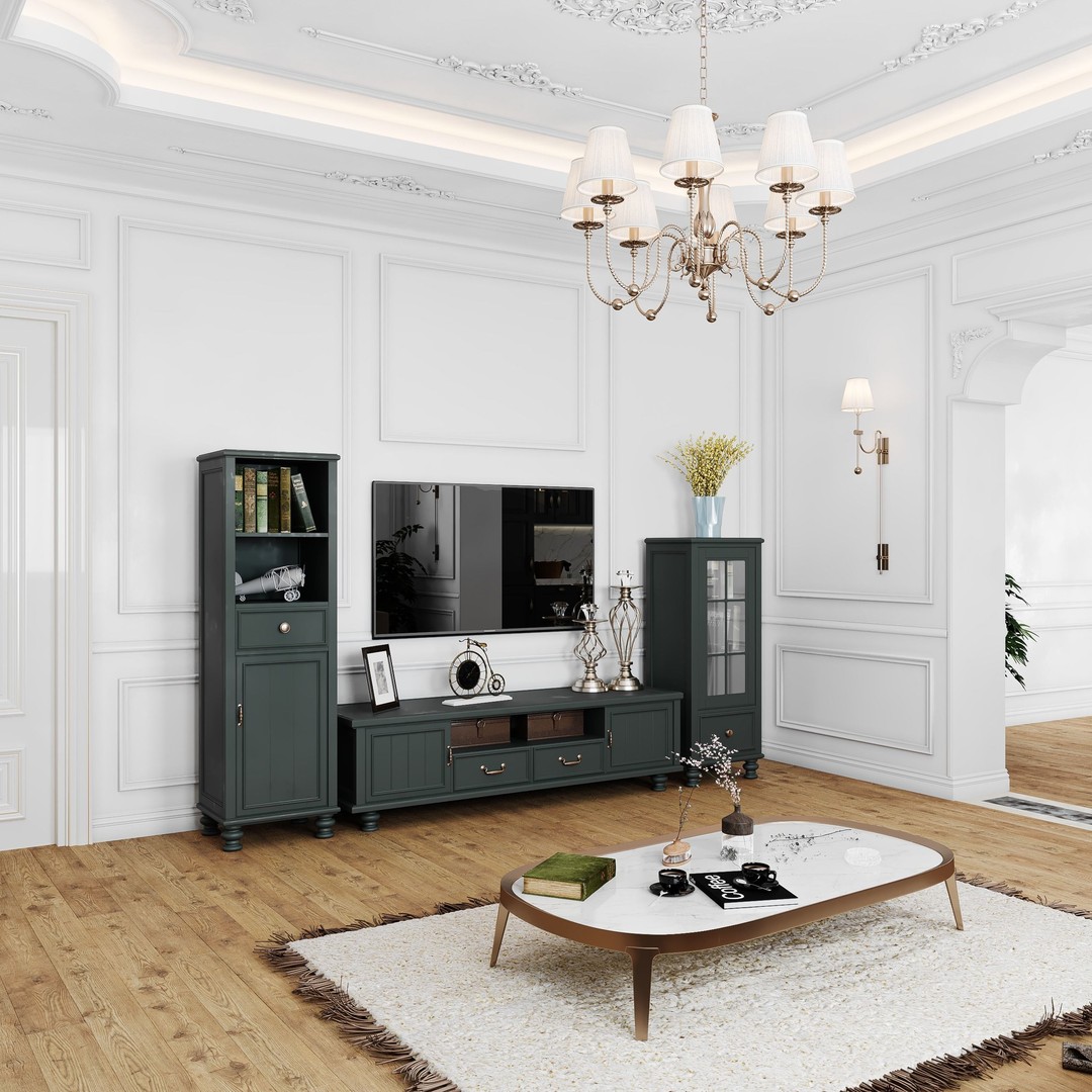 Neoclassical Living and Kitchen Room 3D Model – High Poly, PBR Textures, FBX, OBJ - View 3