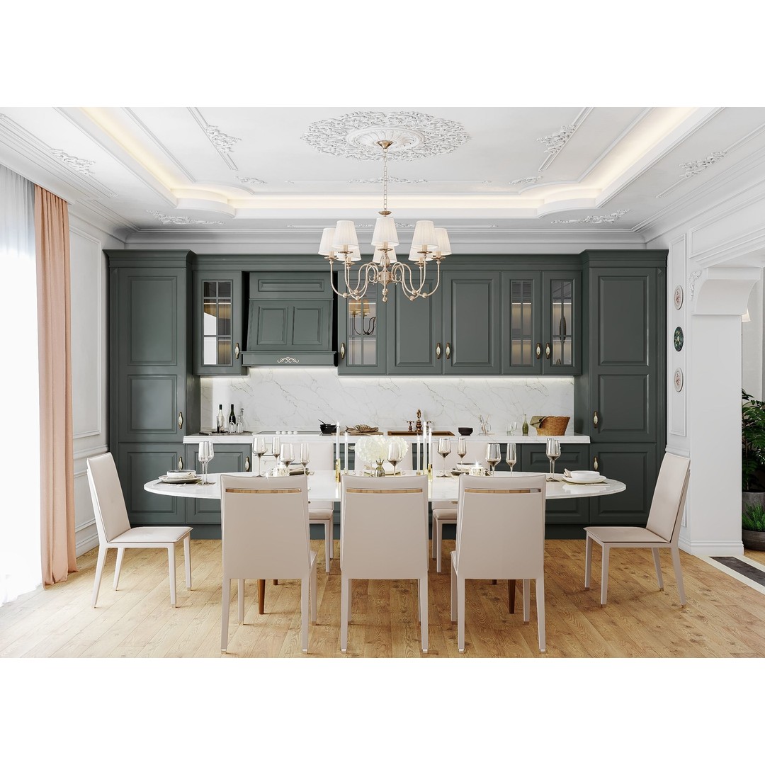 Neoclassical Living and Kitchen Room 3D Model – High Poly, PBR Textures, FBX, OBJ - View 4