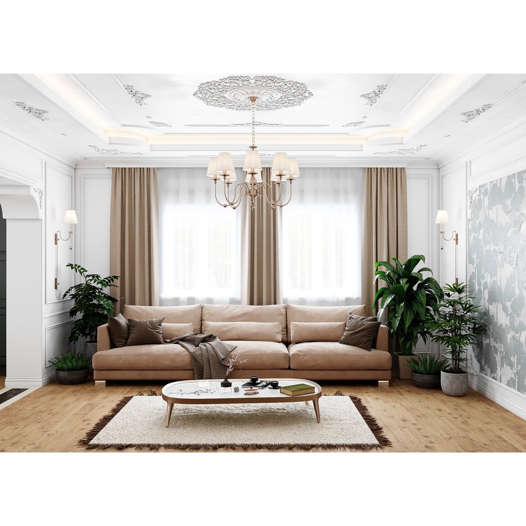 Neoclassical Living and Kitchen Room 3D Model – High Poly, PBR Textures, FBX, OBJ - View 6