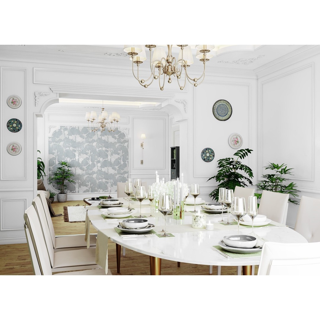 Neoclassical Living and Kitchen Room 3D Model – High Poly, PBR Textures, FBX, OBJ - View 7