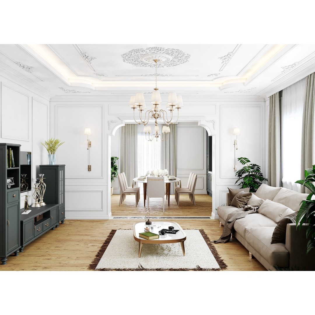 Neoclassical Living and Kitchen Room 3D Model – High Poly, PBR Textures, FBX, OBJ - View 8