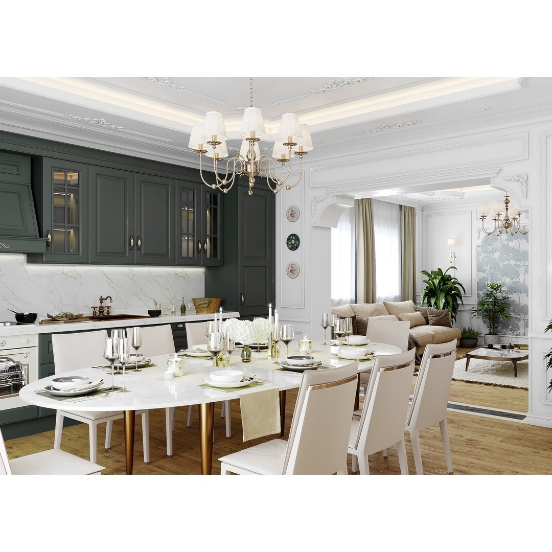 Neoclassical Living and Kitchen Room 3D Model – High Poly, PBR Textures, FBX, OBJ - View 9
