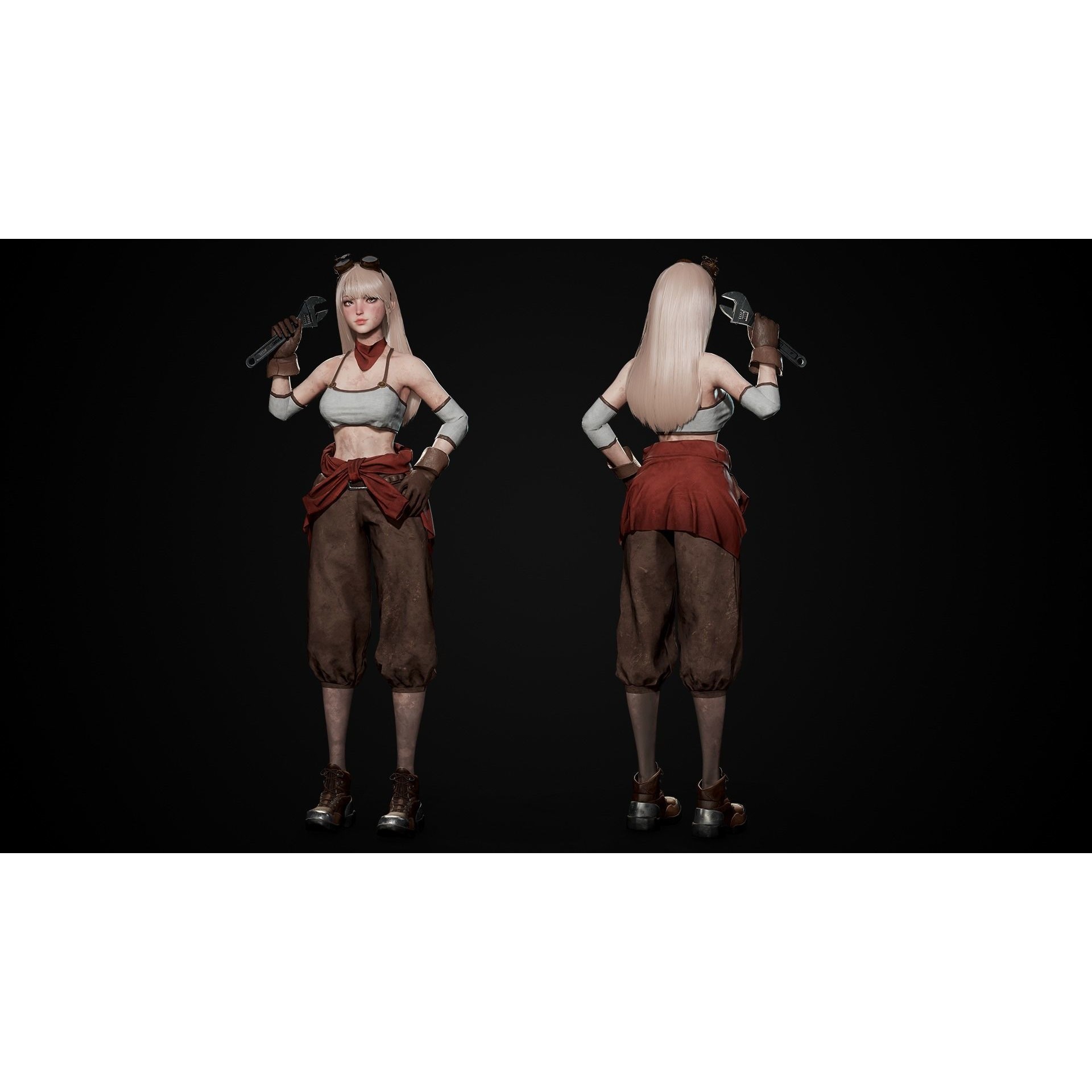Mechanic Girl - Low-Poly Game-Ready 3D Model - View 18
