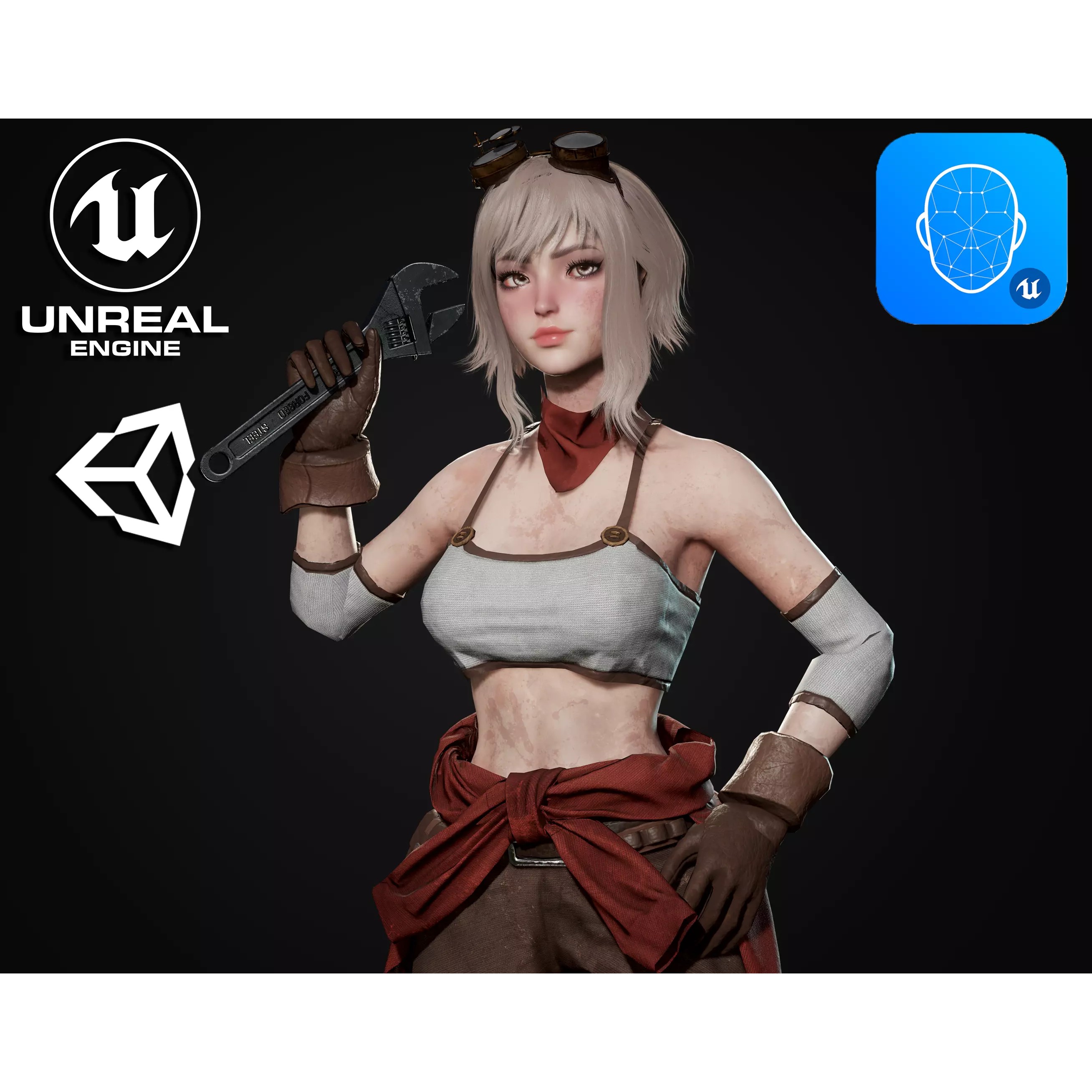 Mechanic Girl - Low-Poly Game-Ready 3D Model - View 2