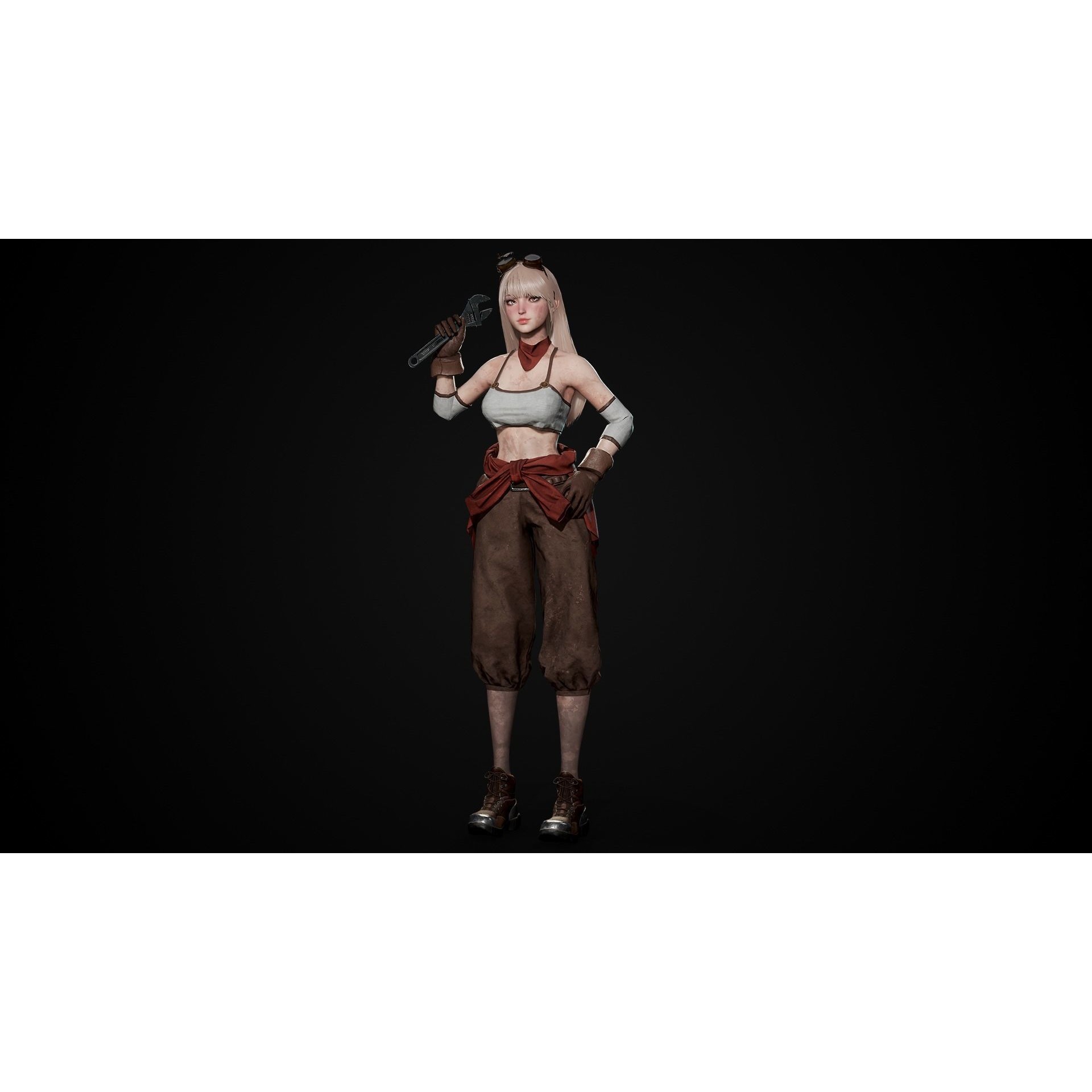 Mechanic Girl - Low-Poly Game-Ready 3D Model - View 22