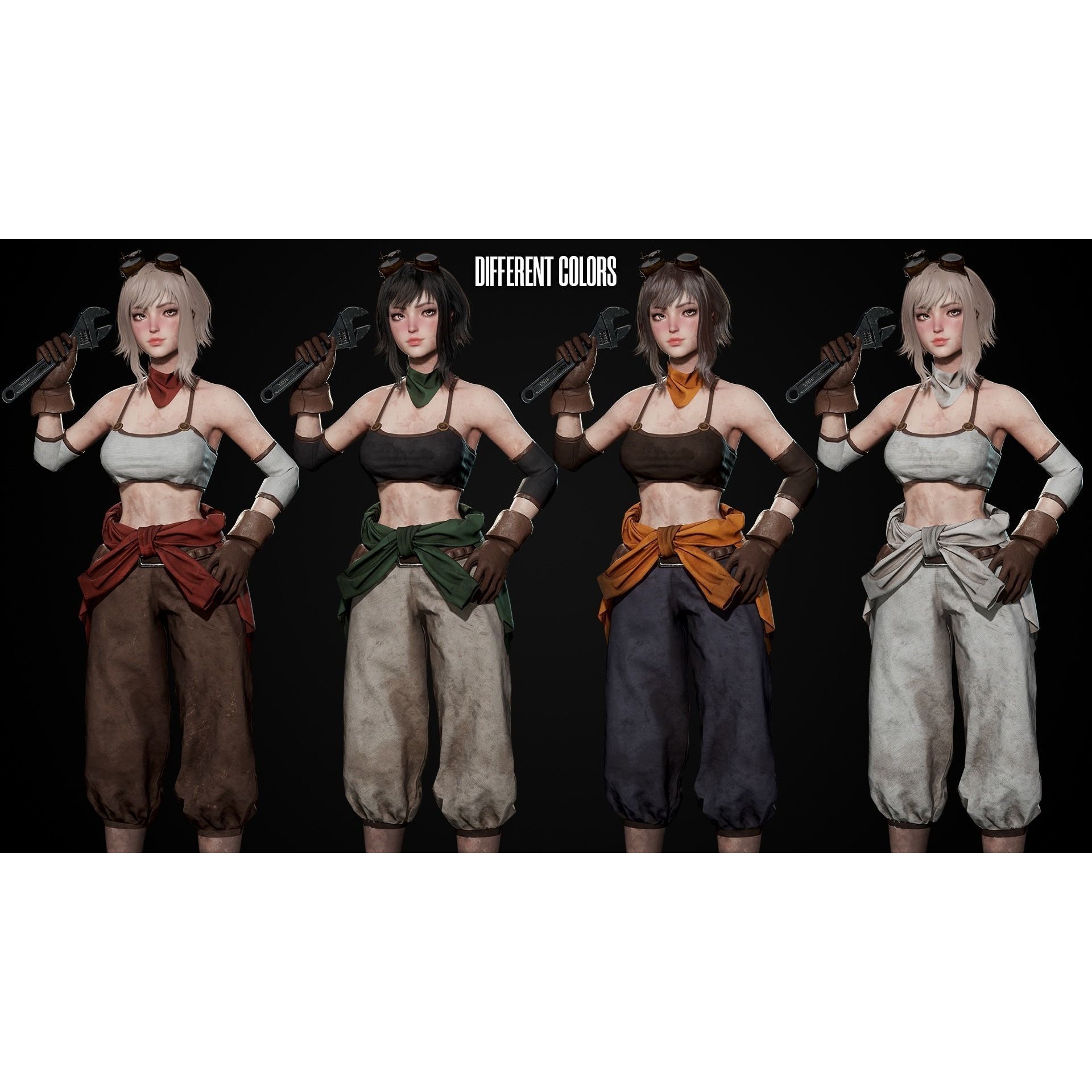 Mechanic Girl - Low-Poly Game-Ready 3D Model - View 3
