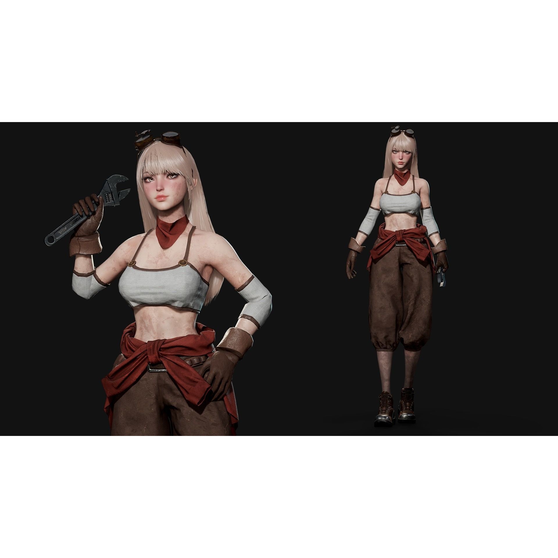 Mechanic Girl - Low-Poly Game-Ready 3D Model - View 4
