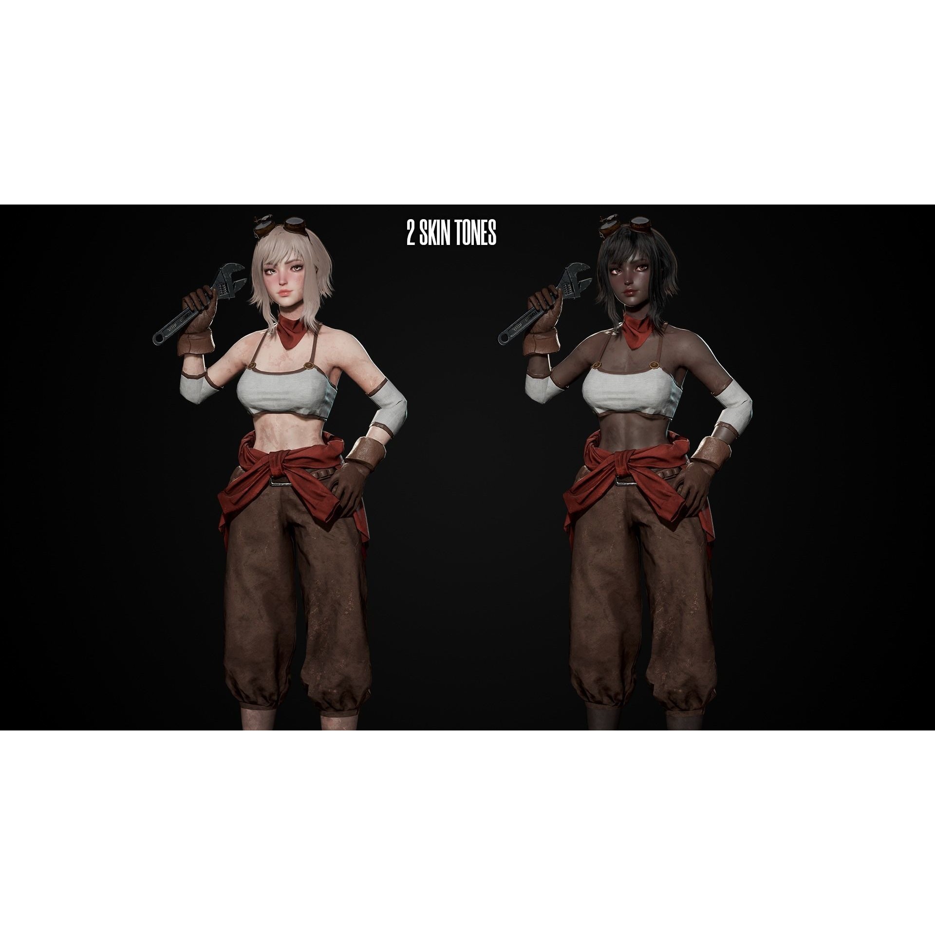 Mechanic Girl - Low-Poly Game-Ready 3D Model - View 9