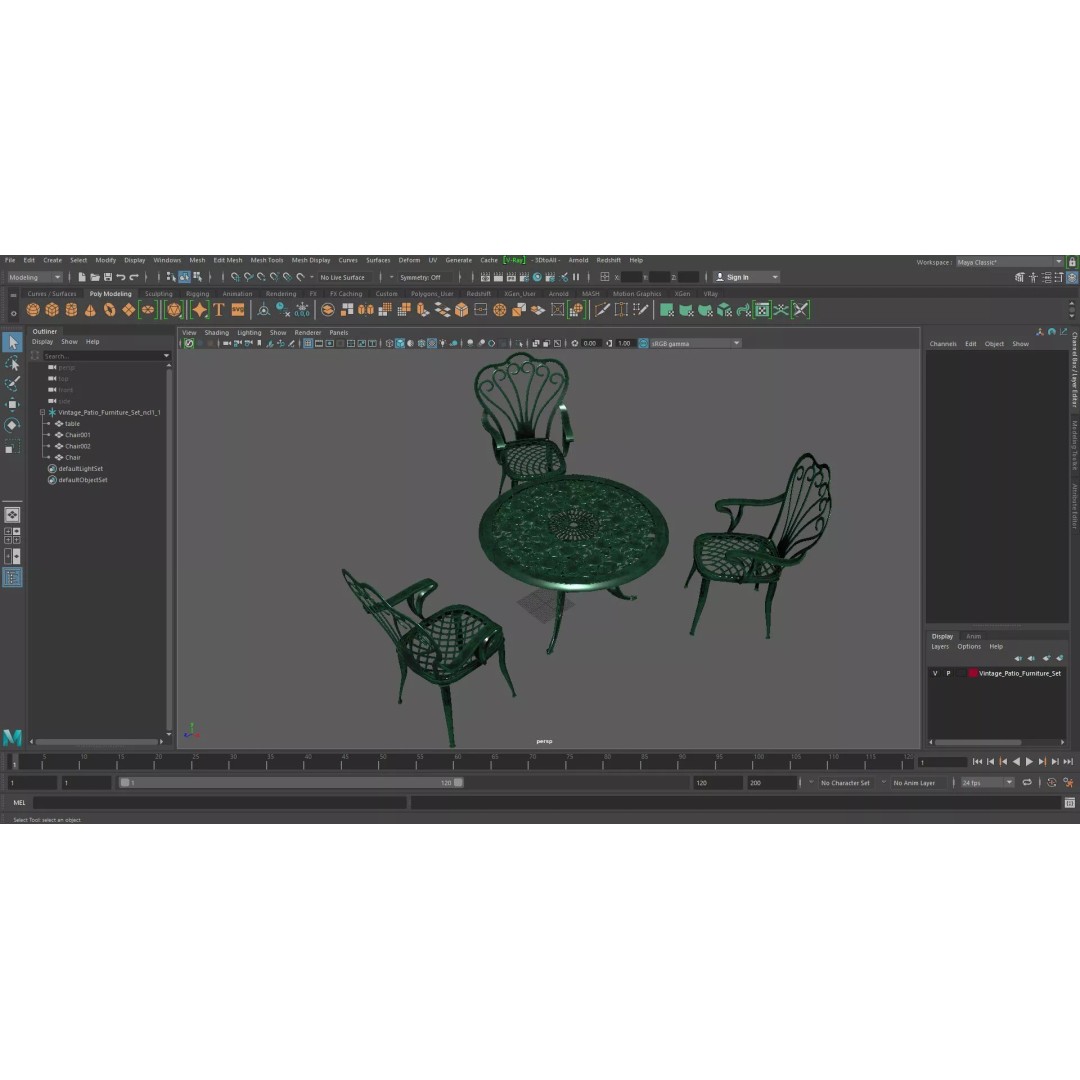 Vintage Patio Furniture Set 3D Model – Wrought Iron Outdoor Furniture, PBR Textures