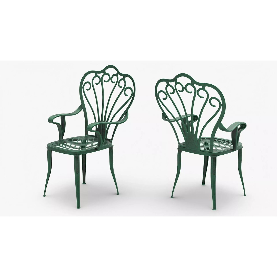 Vintage Patio Furniture Set 3D Model – Wrought Iron Outdoor Furniture, PBR Textures - View 10