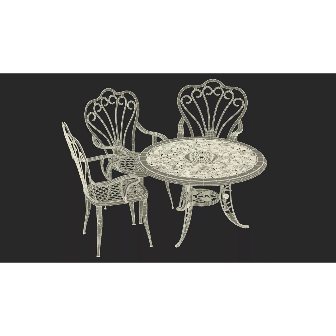 Vintage Patio Furniture Set 3D Model – Wrought Iron Outdoor Furniture, PBR Textures - View 18