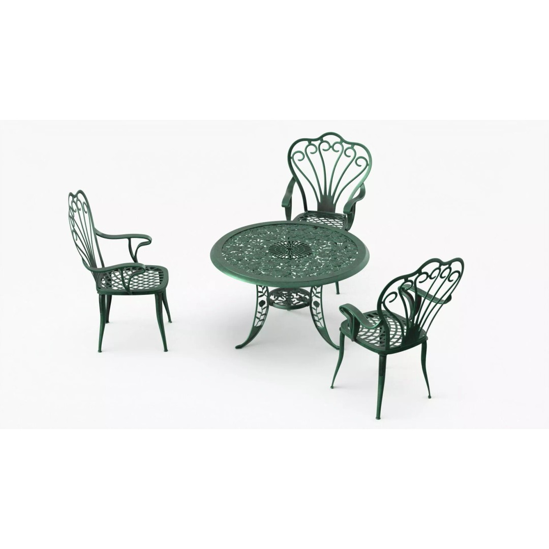 Vintage Patio Furniture Set 3D Model – Wrought Iron Outdoor Furniture, PBR Textures - View 2