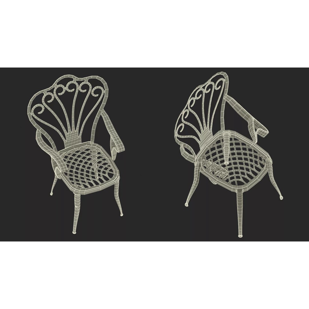 Vintage Patio Furniture Set 3D Model – Wrought Iron Outdoor Furniture, PBR Textures - View 20