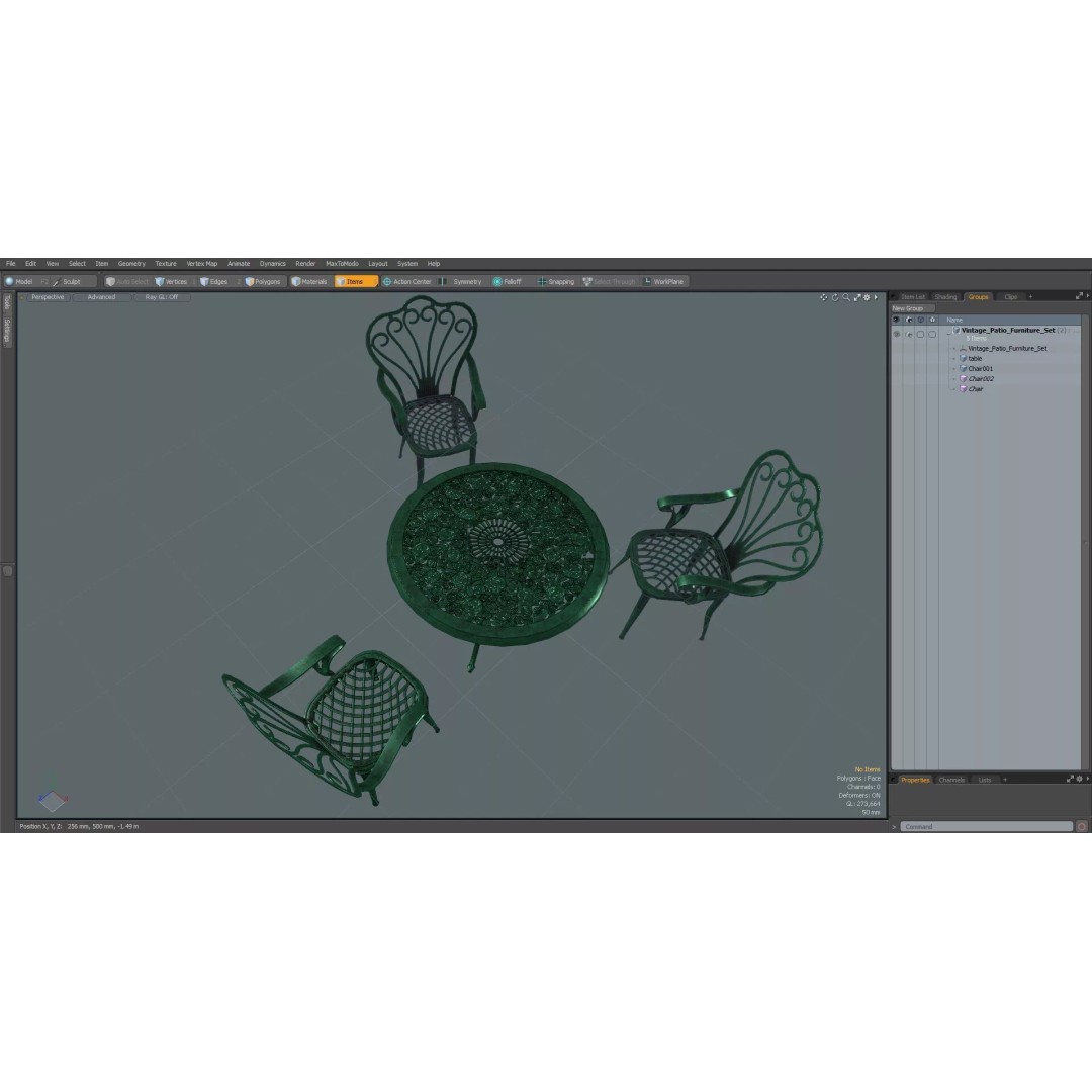 Vintage Patio Furniture Set 3D Model – Wrought Iron Outdoor Furniture, PBR Textures - View 22
