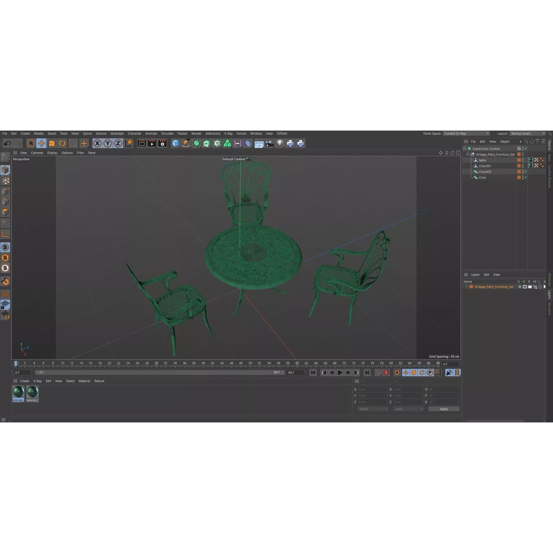 Vintage Patio Furniture Set 3D Model – Wrought Iron Outdoor Furniture, PBR Textures - View 23