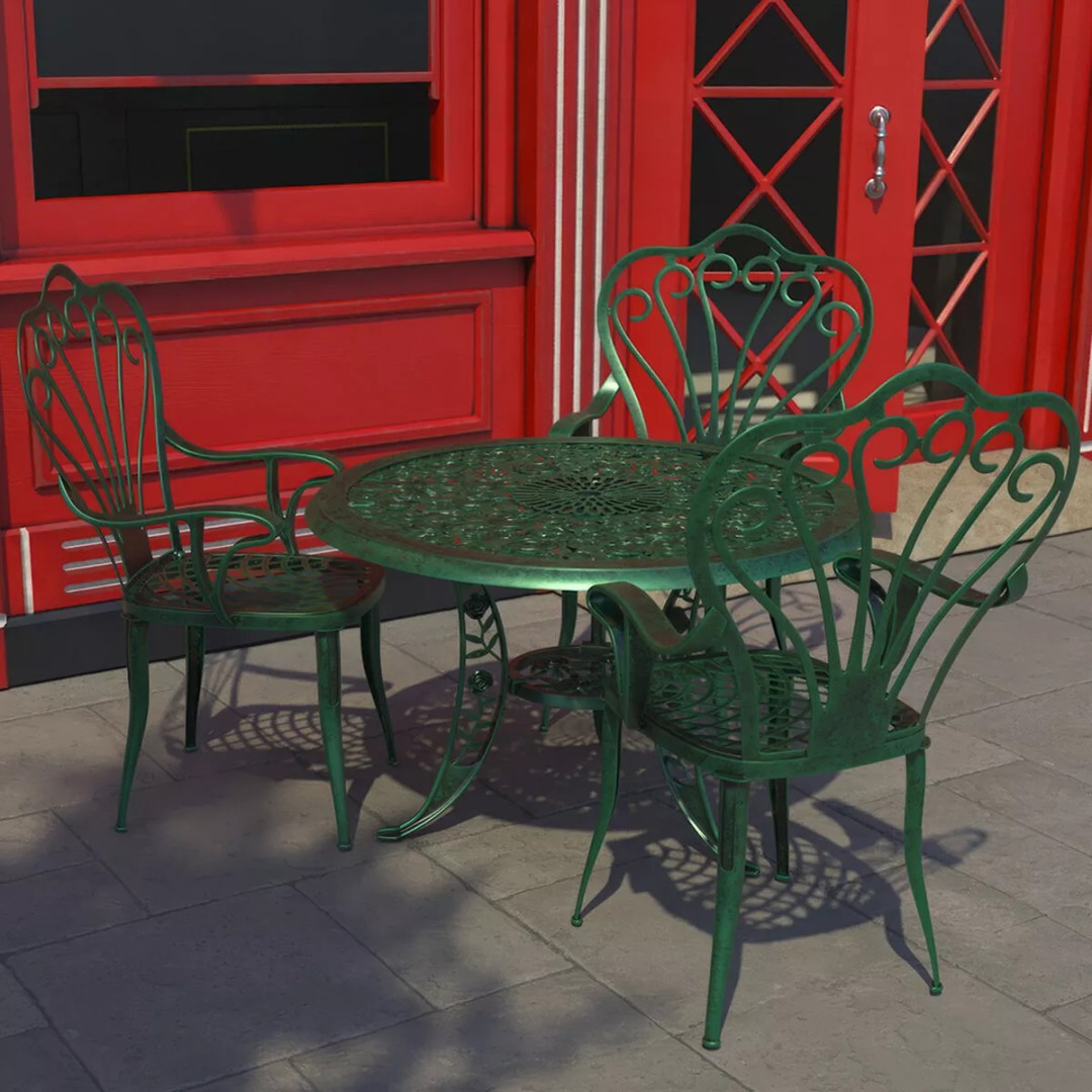 Vintage Patio Furniture Set 3D Model – Wrought Iron Outdoor Furniture, PBR Textures - View 3