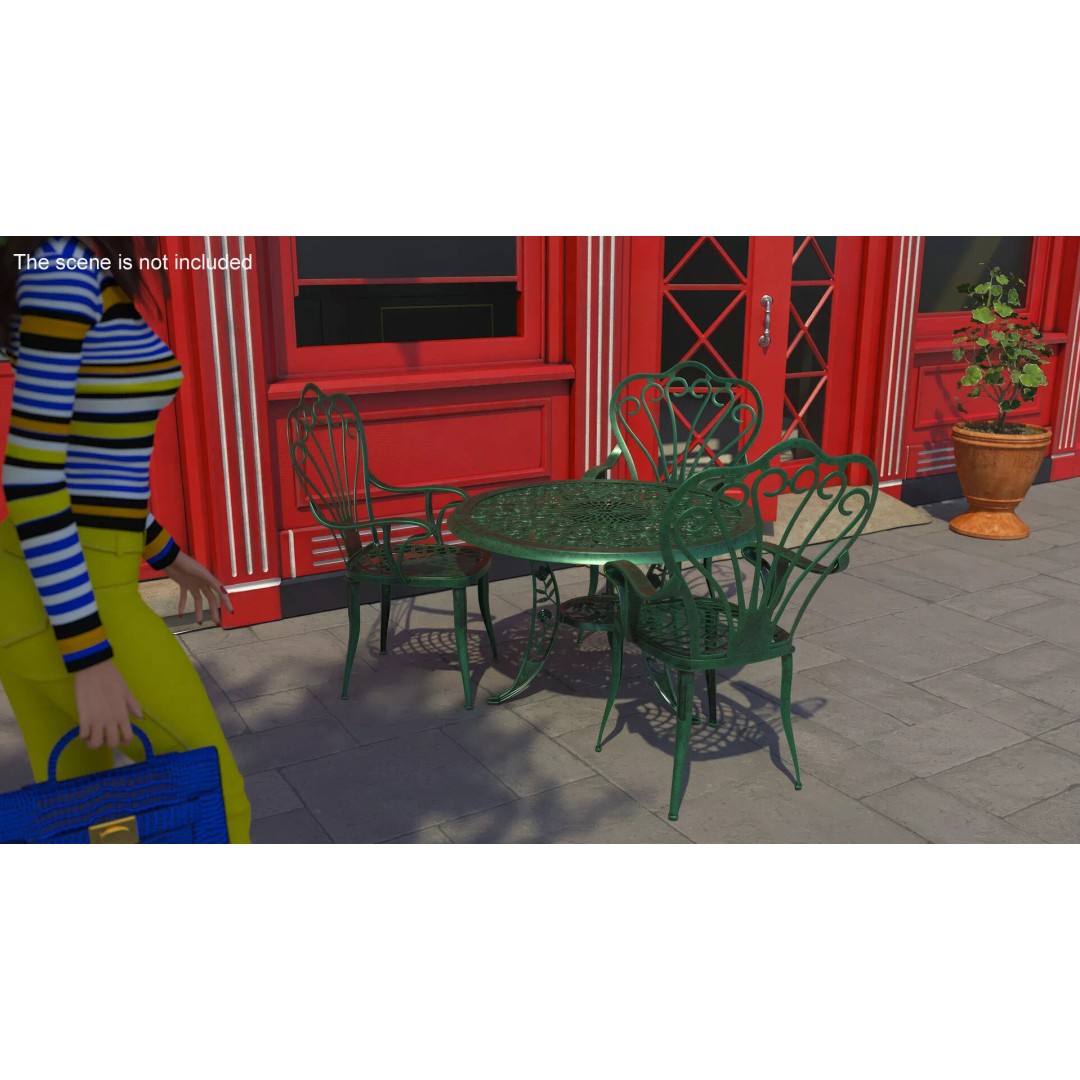 Vintage Patio Furniture Set 3D Model – Wrought Iron Outdoor Furniture, PBR Textures - View 4
