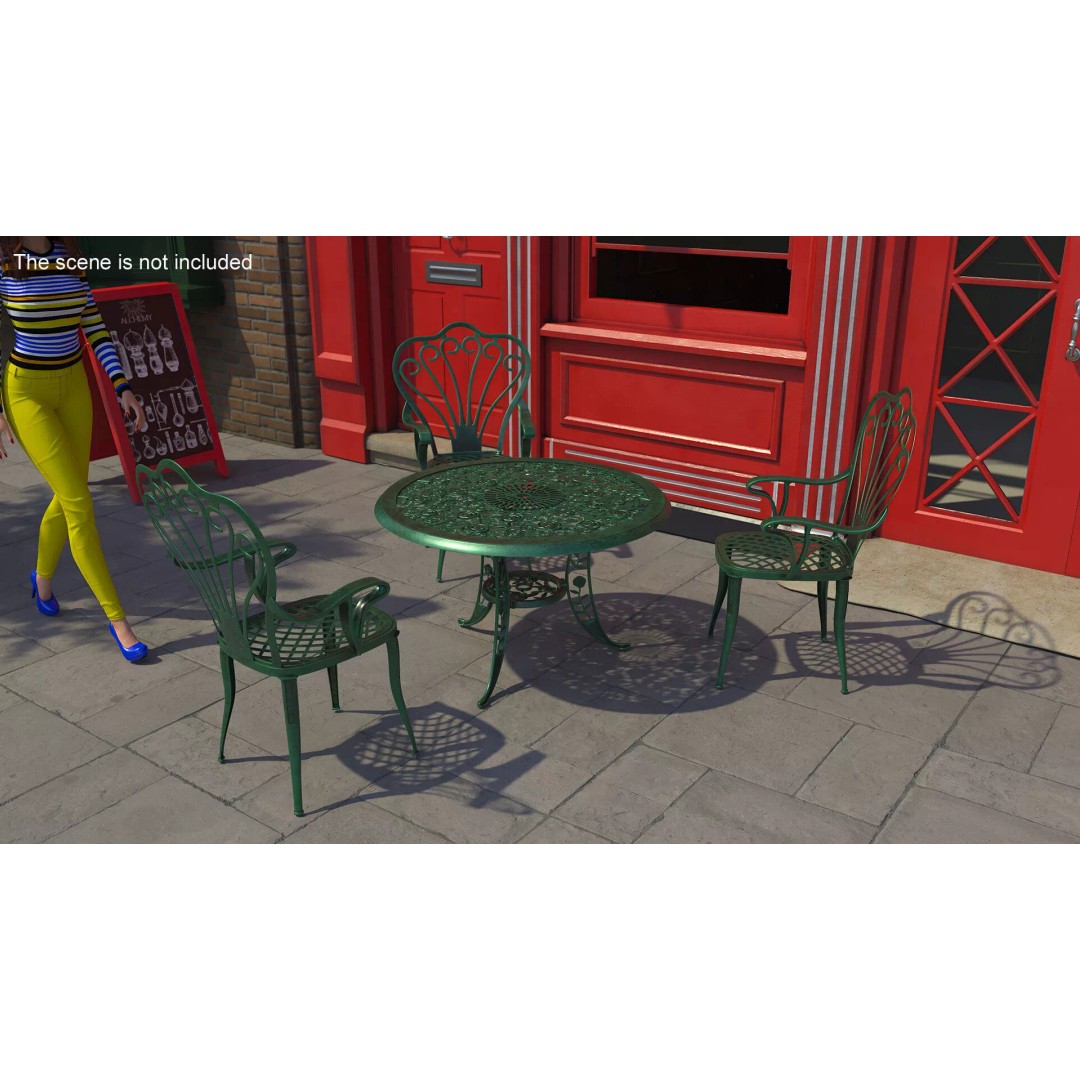Vintage Patio Furniture Set 3D Model – Wrought Iron Outdoor Furniture, PBR Textures - View 5