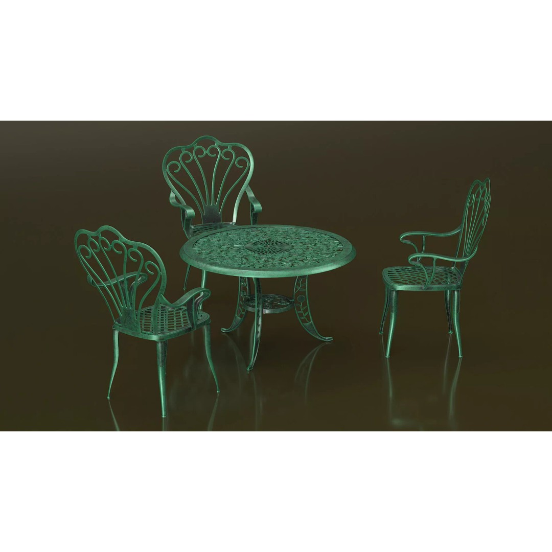 Vintage Patio Furniture Set 3D Model – Wrought Iron Outdoor Furniture, PBR Textures - View 6