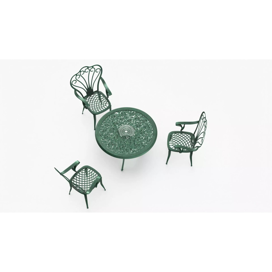 Vintage Patio Furniture Set 3D Model – Wrought Iron Outdoor Furniture, PBR Textures - View 7