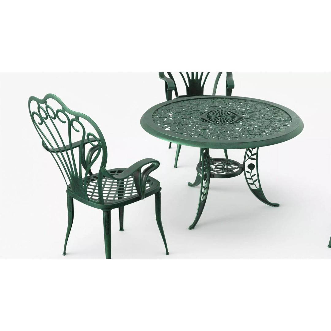 Vintage Patio Furniture Set 3D Model – Wrought Iron Outdoor Furniture, PBR Textures - View 8