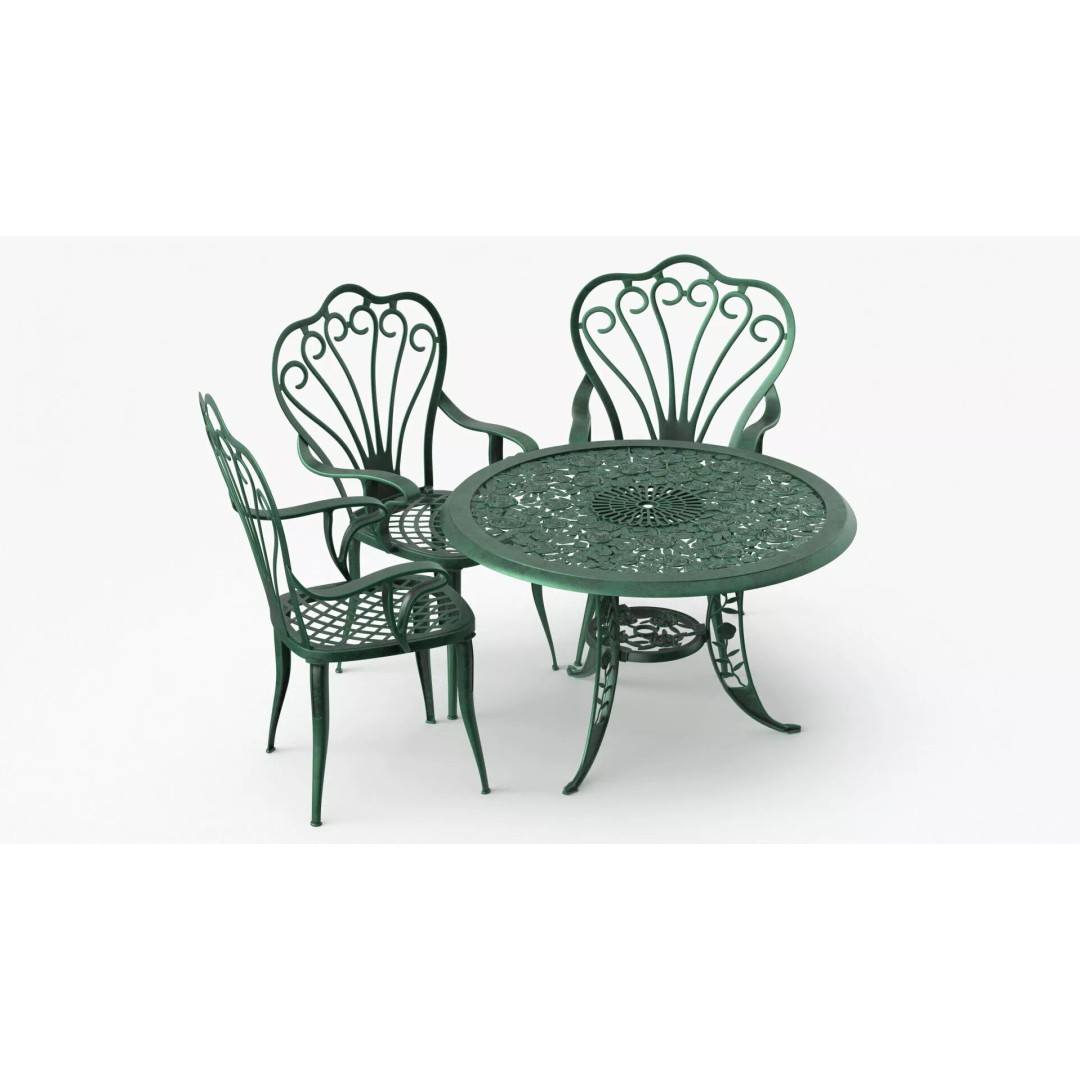 Vintage Patio Furniture Set 3D Model – Wrought Iron Outdoor Furniture, PBR Textures - View 9