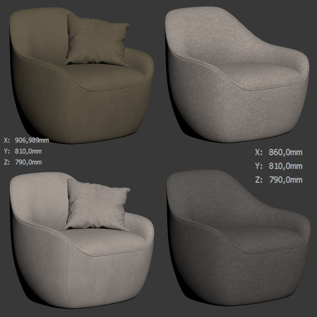 Becca Armchair 3D Model – Modern Lounge Chair with PBR Textures - View 8