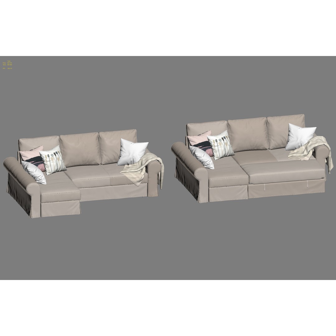 Backabro Sofa 3D Model – Modern Chaise Lounge, FBX, OBJ