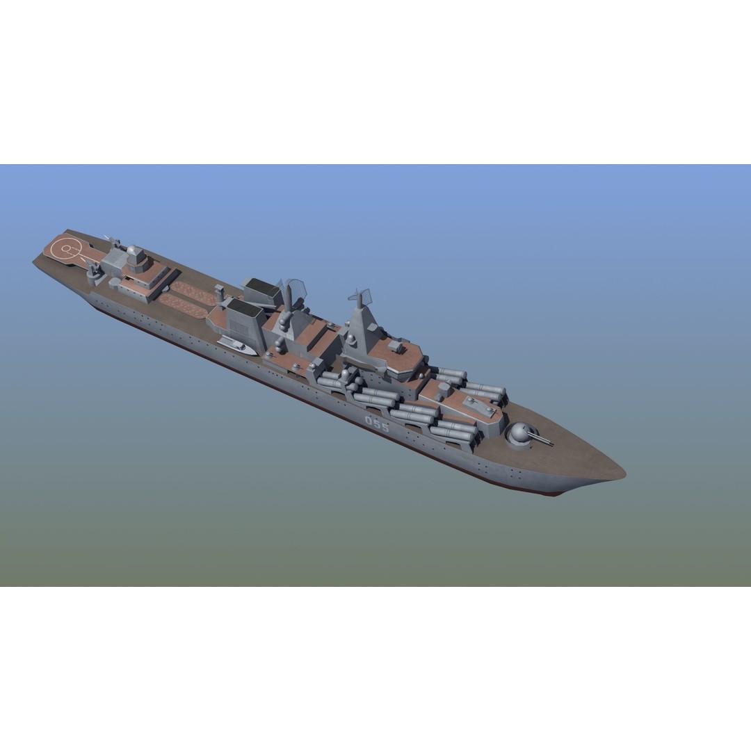 Slava Class Cruiser 3D Model – Low Poly Game-Ready Asset, FBX, OBJ - View 10